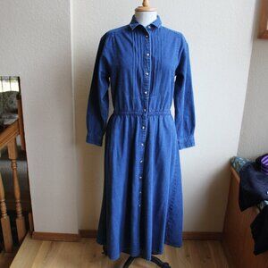 Vintage Eddie Bauer Blue Denim Full Skirt Shirt  Dress with pockets M